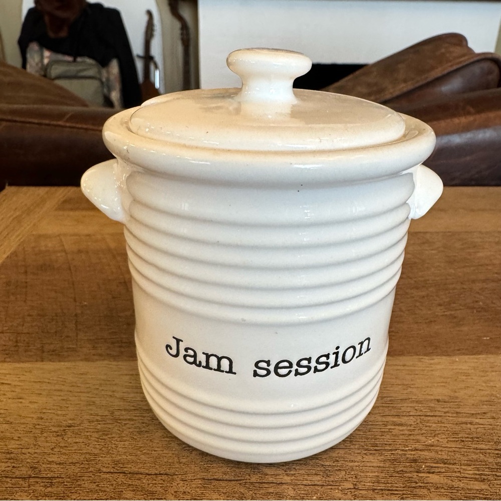 Mud Pie Cream Ceramic Jar Jam Session Canister Ribbed Kitchen Decor